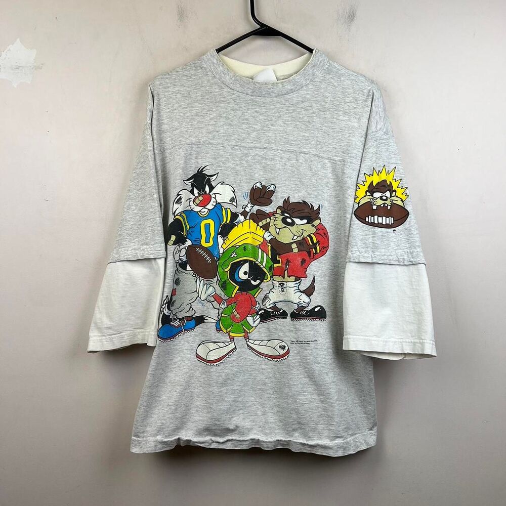 Vintage 90s Looney Tunes T-Shirt Saturday's Hero Football Marvin Martian Size M